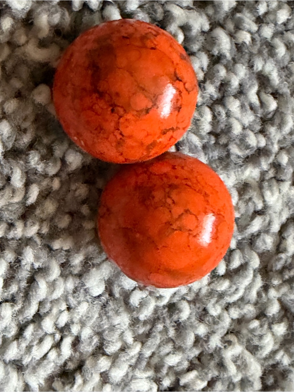 Bright Orange Round Stone clip on earrings vintage mid-century Summer